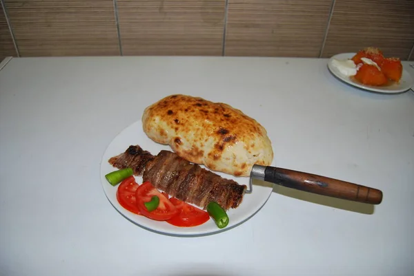 Shawarma Doner Kebab Cozinhar Ingredientes Para Kebab Armação Cozinha Árabe — Fotografia de Stock
