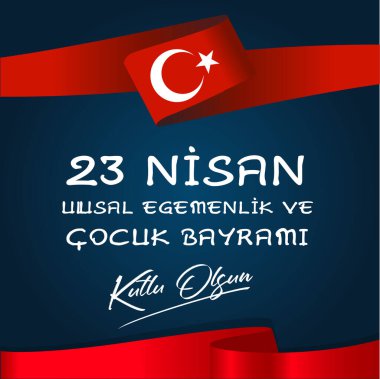 Cocuk Bayrami 23 nisan 'ın vektör illüstrasyonu, çeviri: Türkiye 23 Nisan Ulusal Egemenlik ve Çocuk Günü, Türk bayramına grafik tasarımı, çocuk simgesi, çocuk logosu. - Vektör