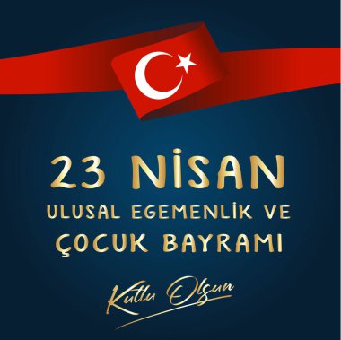 Cocuk Bayrami 23 nisan 'ın vektör illüstrasyonu, çeviri: Türkiye 23 Nisan Ulusal Egemenlik ve Çocuk Günü, Türk bayramına grafik tasarımı, çocuk simgesi, çocuk logosu. - Vektör