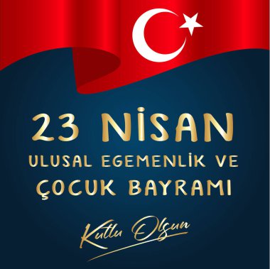 Cocuk Bayrami 23 nisan 'ın vektör illüstrasyonu, çeviri: Türkiye 23 Nisan Ulusal Egemenlik ve Çocuk Günü, Türk bayramına grafik tasarımı, çocuk simgesi, çocuk logosu. - Vektör