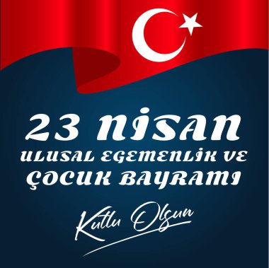 Cocuk Bayrami 23 nisan 'ın vektör illüstrasyonu, çeviri: Türkiye 23 Nisan Ulusal Egemenlik ve Çocuk Günü, Türk bayramına grafik tasarımı, çocuk simgesi, çocuk logosu. - Vektör