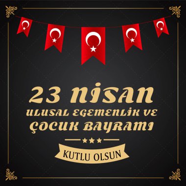Cocuk Bayrami 23 nisan 'ın vektör illüstrasyonu, çeviri: Türkiye 23 Nisan Ulusal Egemenlik ve Çocuk Günü, Türk bayramına grafik tasarımı, çocuk simgesi, çocuk logosu. - Vektör