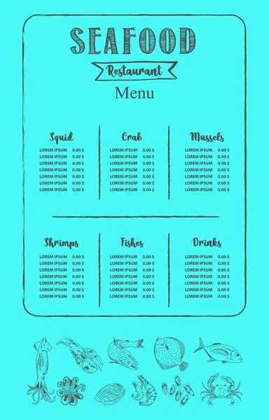 Menu Frutos Mar Para Restaurante Café Food Chalk Board Shop — Vetor de Stock