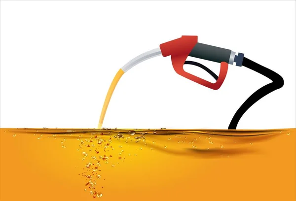 タンク内のガソリンをポンピングノズル 燃料ノズルが白い背景にガソリンを注ぐ ノズルが石油産業のタンク内のガソリン燃料液体をポンピング ベクトル — ストックベクタ