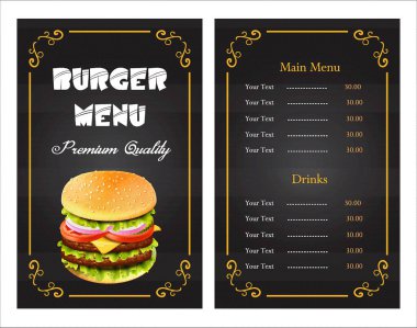Lüks Kral Burger. 3 boyutlu illüstrasyon. Fast food restoranı ya da kafe için fast food menü şablonu. 