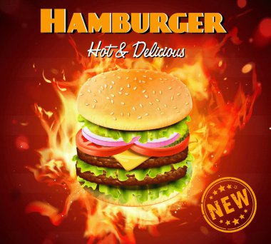 Lüks Kral Burger. 3 boyutlu illüstrasyon. Fast food restoranı ya da kafe için fast food menü şablonu. 