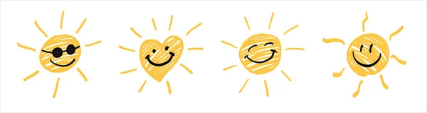 Símbolo Solar Mão Desenhada Sorrindo Bonito Ícone Sol Ilustração Vetor —  Vetores de Stock