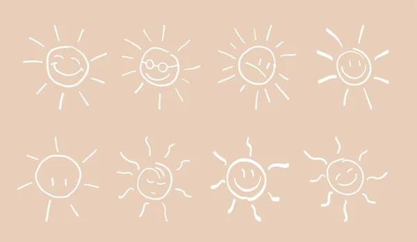 Símbolo Solar Dibujado Mano Sonriente Lindo Icono Del Sol Ilustración — Vector de stock