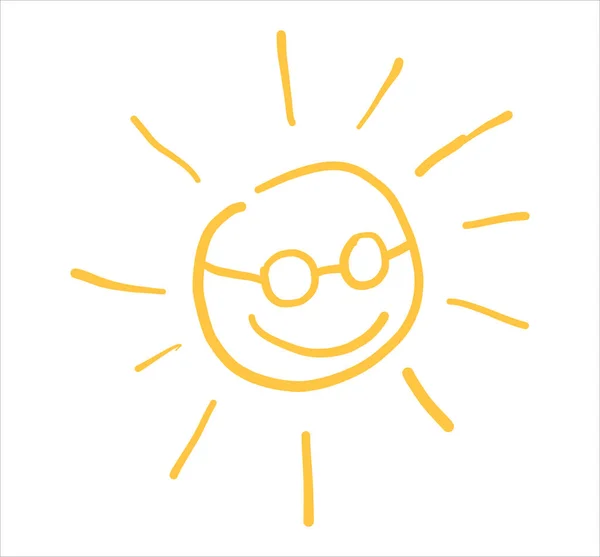 Güneş Sembolü Çizimi Gülümseyen Sevimli Güneş Ikonu Çizimi Vektör — Stok Vektör