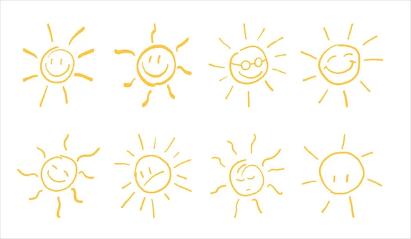 太阳符号 手绘笑脸可爱的太阳图标插图 — 图库矢量图片
