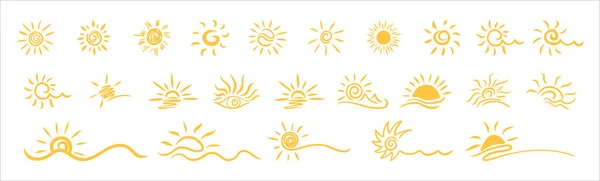 Símbolo Solar Dibujado Mano Sonriente Lindo Icono Del Sol Ilustración — Archivo Imágenes Vectoriales