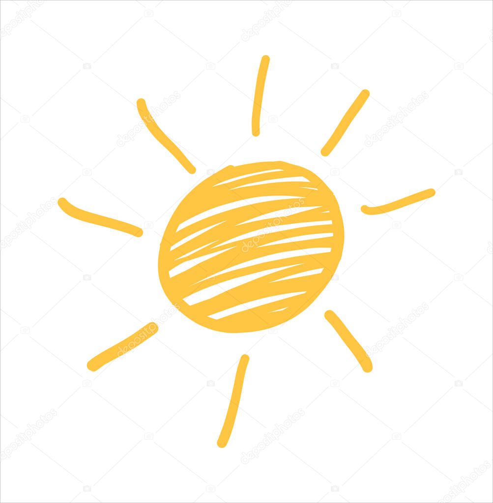 Sun symbol. Hand drawn smiling cute sun icon illustration. Vector.