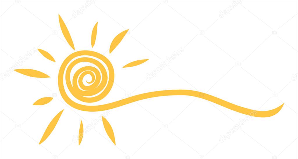 Sun symbol. Hand drawn smiling cute sun icon illustration. Vector.