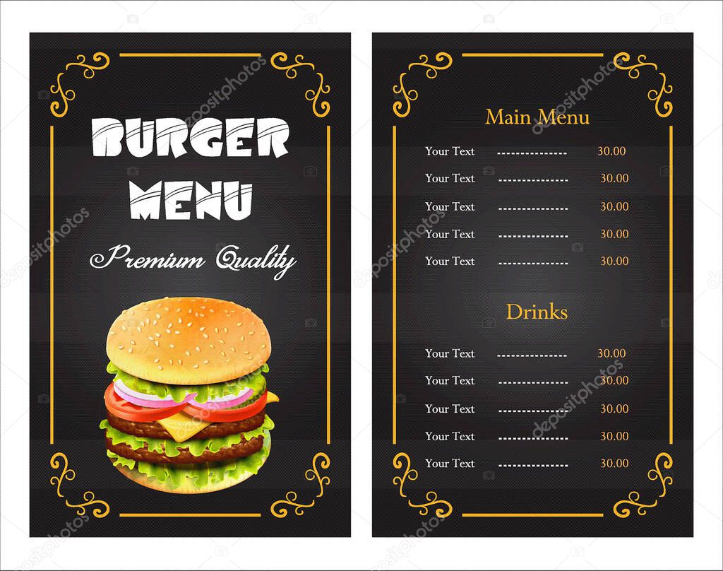 Deluxe king burger. 3d illustration. Fast food menu template for fastfood restaurant or cafe. 