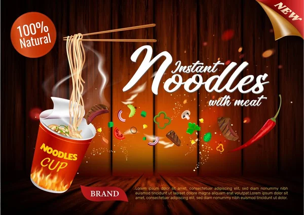 Instant Kopje Noedels Chinees Taiwan Noedel Japanse Ramen Fast Food — Stockvector