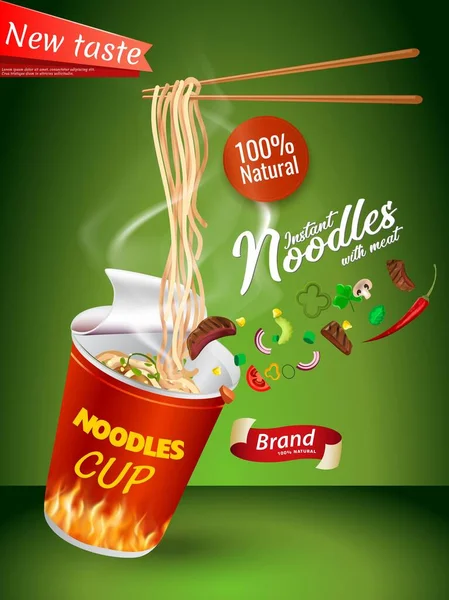 Instant Cup Noodles Chinese Taiwan Noodle Japanese Ramen Fast Food — Stock Vector