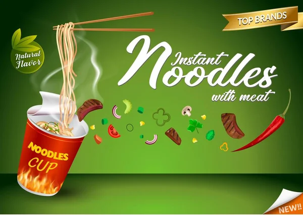 Instant Kopje Noedels Chinees Taiwan Noedel Japanse Ramen Fast Food — Stockvector