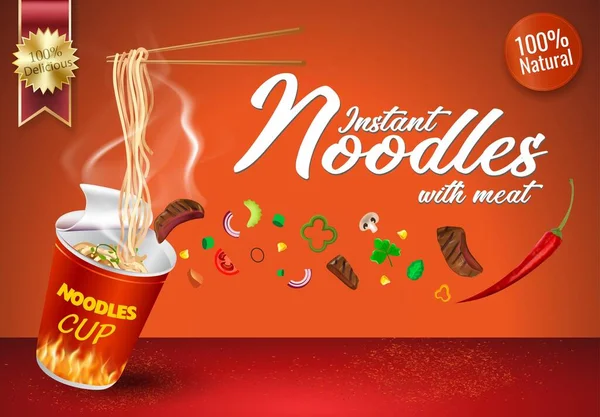 Instant Kopje Noedels Chinees Taiwan Noedel Japanse Ramen Fast Food — Stockvector