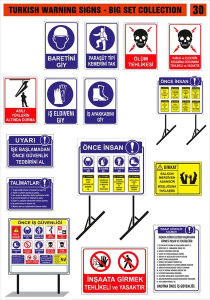 Турецькі Моделі Підписів Ризикований Знак Попереджувальна Сигналізація Трудова Безпека Медичні — стоковий вектор