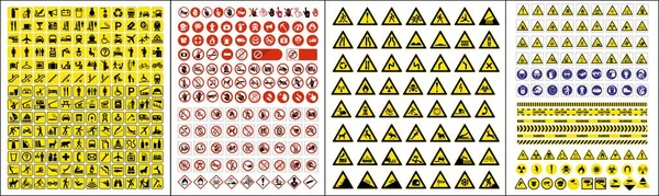 Conjunto Señal Obligatoria Señal Peligro Letrero Advertencia Señales Seguridad Salud — Archivo Imágenes Vectoriales