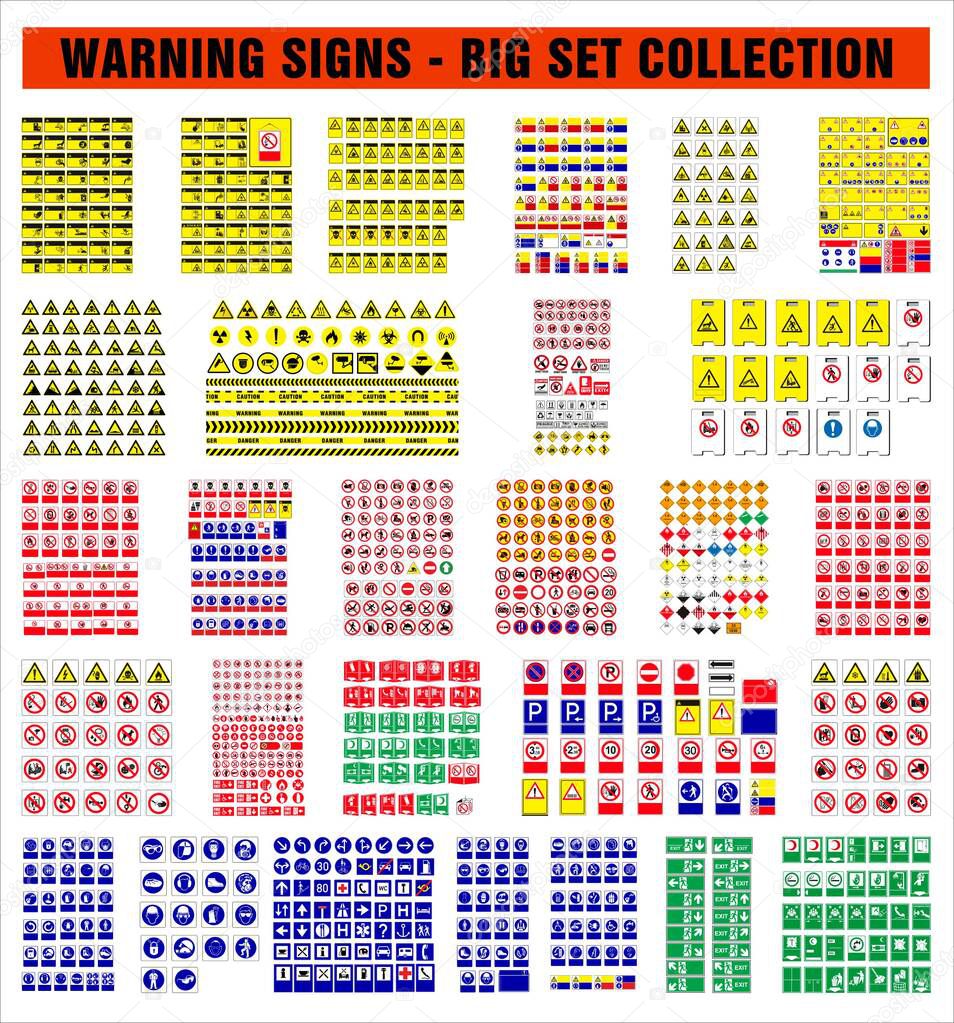 Set of mandatory sign, hazard sign, warning signboard, occupational safety and health signs, prohibited sign, emergency sign. for sticker, posters, and other material printing. easy to modify. Vector.