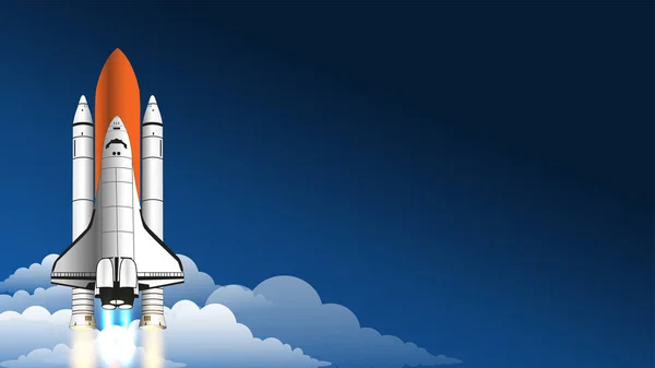 Uzay Gemisi Bir Görev Için Gece Gökyüzüne Uçar Uçan Roket — Stok Vektör