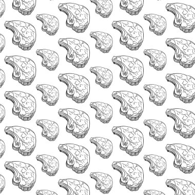 Elle çizilmiş et ürünleri pürüzsüz desen. Klasik tasarım şablonu, afiş. Vektör.