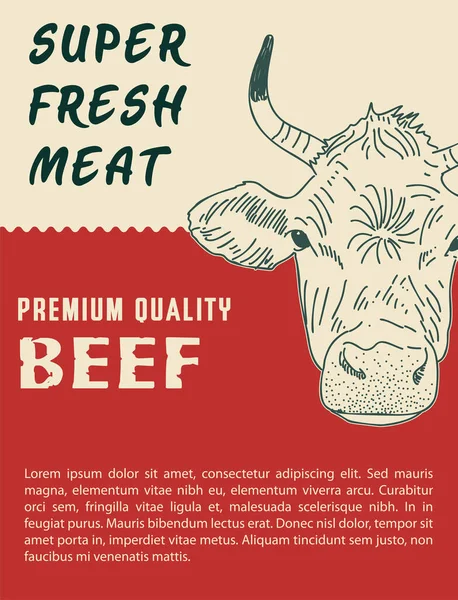 Retrato Animal Banner Bifes Carne Vaca Cultivada Fazenda —  Vetores de Stock