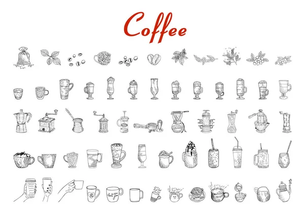 Ręcznie Narysowany Zestaw Kawy Ilustracja Graficzna Wektora — Wektor stockowy