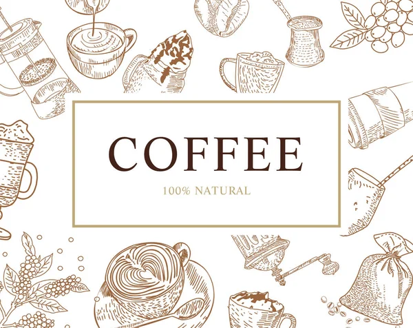 Ręcznie Rysowana Karta Ilustracji Kawy Koncepcja Bazgrołów Kawy Szkic Ilustracji — Wektor stockowy