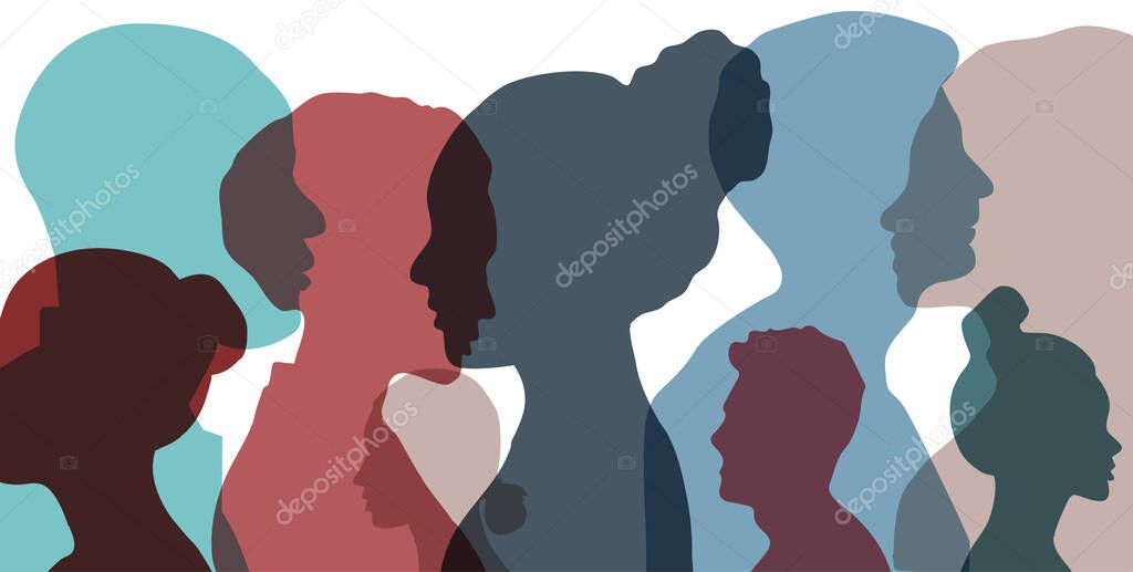 Male and male silhouette profile group from various cultures. Vector.