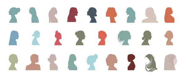 Kadın Silueti Grubu Vektör Avatarı Profil Simgesi Baş Silueti — Stok Vektör