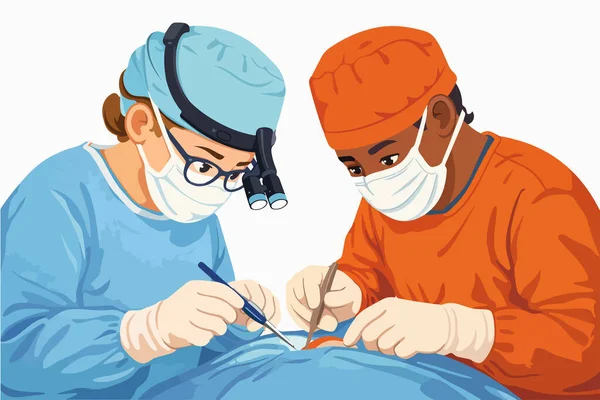 Hastane ortamında hayat kurtarmak için çalışan odaklanmış sağlık görevlileri.