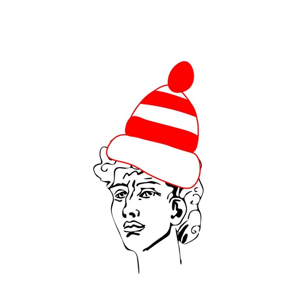 Vektor Ilustrasi David Mengenakan Topi Natal Merah Tangan Digambar Ilustrasi - Stok Vektor
