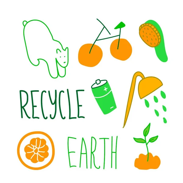 Set Ecological Illustrations Green Orange Collection Images Saving Planet Our — ストックベクタ