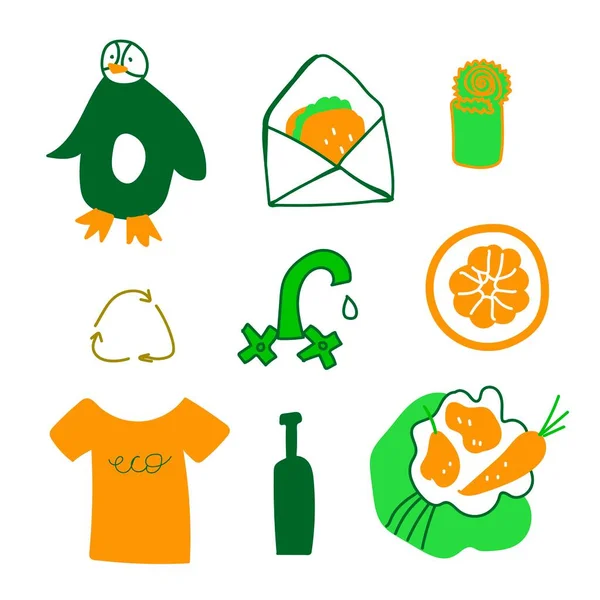 Set Ecological Illustrations Green Orange Collection Images Saving Planet Our — Archivo Imágenes Vectoriales