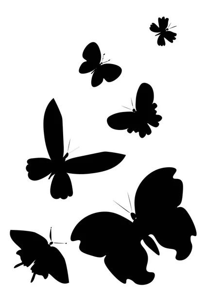 Composición Vectorial Mariposas Movimiento Dibujadas Mano Ilustración Siluetas Insectos Voladores — Vector de stock