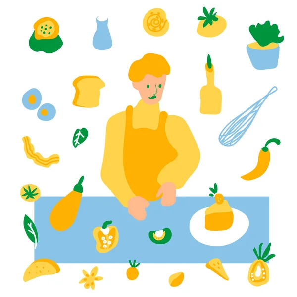 Vector Conjunto Ilustraciones Con Hombre Los Ingredientes Doodle Style Collection — Archivo Imágenes Vectoriales