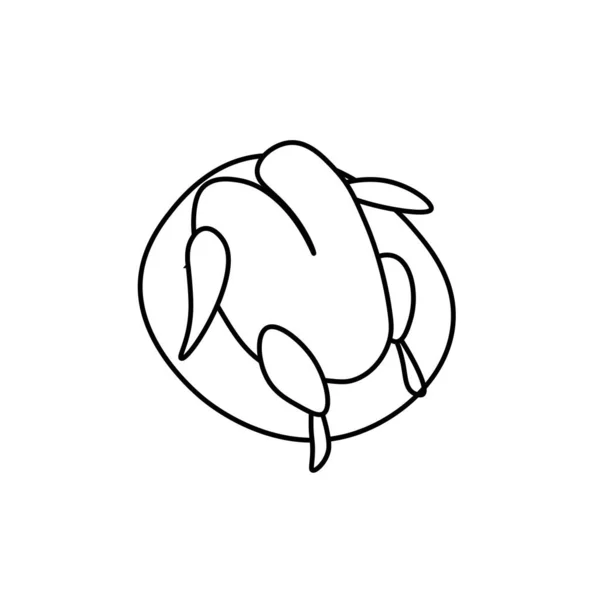 Vektorový Krocan Stylu Doodle Jedno Pečené Kuřecí Jednoduché Jídlo Ilustrace — Stockový vektor