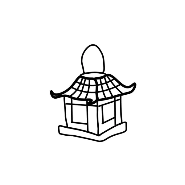 Vector Asian Lantern Doodle Style Ilustrasi Senter Untuk Tahun Baru - Stok Vektor