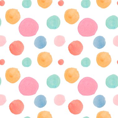 Renkli suluboya desenleri. Üzerinde pembe, turuncu, yeşil, beyaz, izole edilmiş arka plan boyalı daireler olan desenler. Tekstil, sosyal medya, ambalaj kağıdı,.