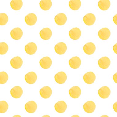 Renklerde sulu boya, soyut, pürüzsüz desen. İzole edilmiş beyaz arka plan boyalı sarı daireler ile işaretli. Tekstil tasarımları, sosyal medya, ambalaj kağıdı, kumaş..