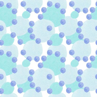 Renkli suluboya desenleri. Mavi daireler, izole edilmiş beyaz arka plan boyalı turkuazlar. Tekstil, sosyal medya, ambalaj kağıdı ve kumaş için tasarımlar..