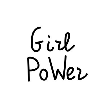 Vektör harfli kız gücü çizimi. Desteğin ve kadın kavgalarıyla dayanışmanın bir göstergesi. Siyah çizgili beyaz arka planda eşit haklara sahip kadınların el yazısı..
