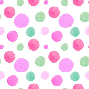 Beyaz izole zemin üzerinde soyut şekillere sahip suluboya desen. El boyalı desenlerle pembe ve yeşil baskı. Tekstil, duvar kağıdı, ambalaj kağıdı, kumaş, sosyal medya için tasarımlar..