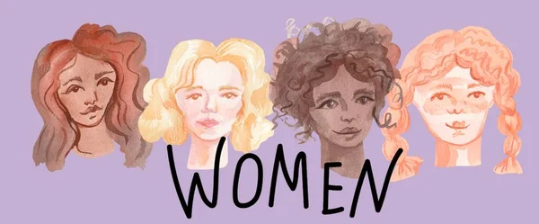 Watercolor Ilustração Para Dia Mulher Solidariedade Para Igualdade Direitos Emancipação — Fotografia de Stock