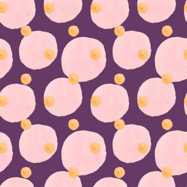 Menekşe izole arka plan üzerinde soyut şekillere sahip suluboya desen. El boyalı dokularla pembe ve altın rengi baskı. Tekstil, duvar kağıdı, ambalaj kağıdı, kumaş, sosyal medya için tasarımlar..