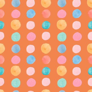 Turuncu izole arka planda soyut şekillere sahip suluboya desen. Pembe, altın, el boyası dokuma ile turkuaz baskı. Tekstil, duvar kağıdı, ambalaj kağıdı tasarımları.