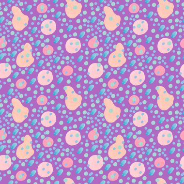 Kırmızı arkaplan üzerinde soyut şekilleri olan dikişsiz suluboya desen. Uzay pembesi, elle boyanmış desenler. Tekstil, duvar kağıdı, ambalaj kağıdı, kumaş, sosyal medya için tasarımlar..