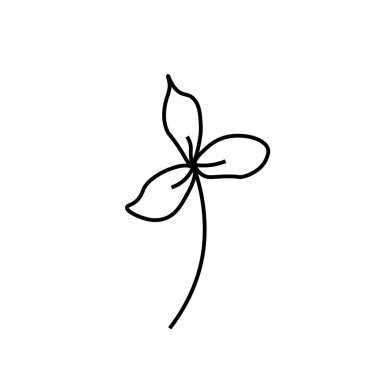 Siyah çizgili vektör minimalist bitki yaprağı. Bir Summer sade el çizimi karalama stilinde beyaz izole arkaplan üzerine. Paketleme, web siteleri, sosyal medya, posterler, kartpostallar için tasarım.